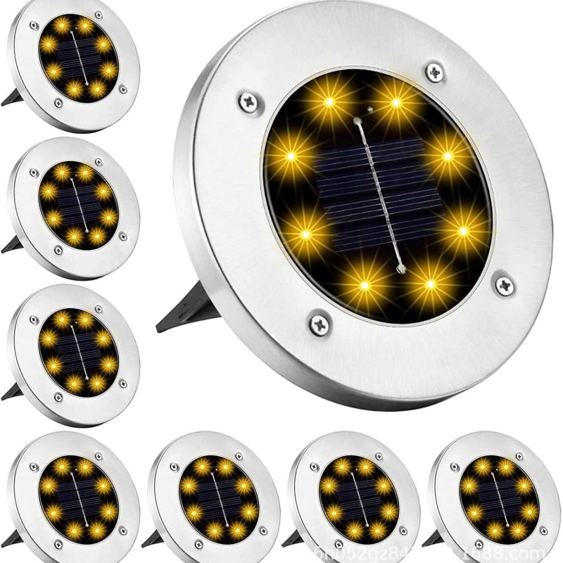 Vanjsko LED solarno svjetlo s 8 LED, nehrđajući čelik, podzemno svjetlo za travnjak i dvorište, dekorativno ambijentalno osvjetljenje s bijelim, toplim i šarenim svjetlom