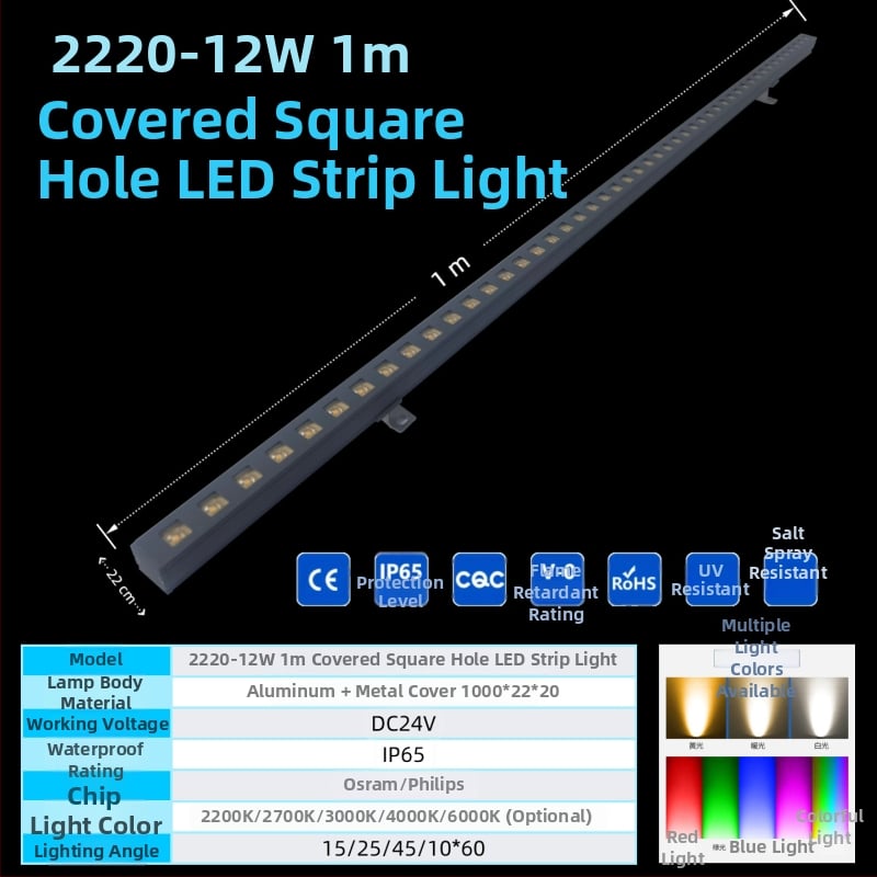 12W exteriálne lineárne LED svetlo pre kontúru fasády, plnofarebné, externé ovládanie, prispôsobiteľné
