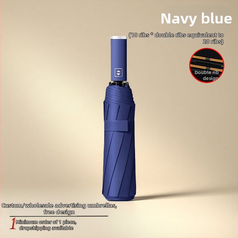 Umbrelă pentru soare și ploaie cu acoperire UV neagră, complet automată, pliabilă în trei, logo personalizat, unisex