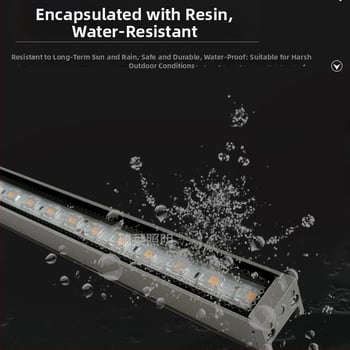 LED vonkajšie lineárne svetlo, IP65, wall washer pre fasády, hliníkové puzdro, kontúrne osvetlenie budovy, model Line light 2829, 24V, 120° lúč, teplá biela / žltá
