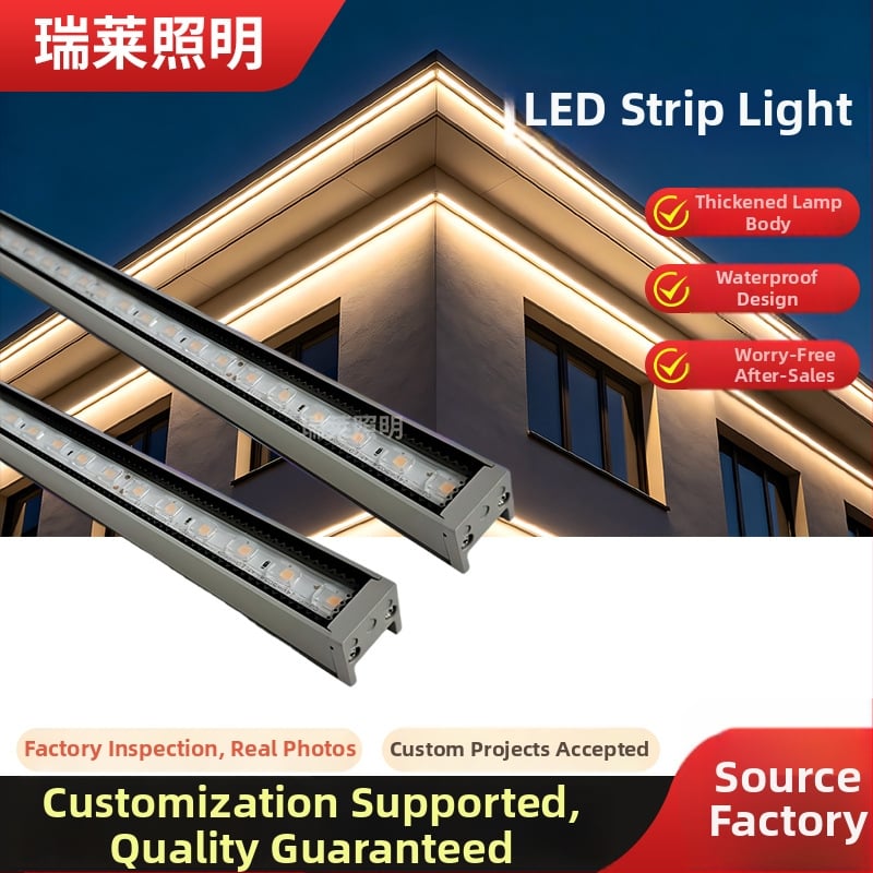 LED vonkajšie lineárne svetlo, IP65, wall washer pre fasády, hliníkové puzdro, kontúrne osvetlenie budovy, model Line light 2829, 24V, 120° lúč, teplá biela / žltá