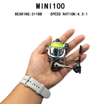 Mini spining kolut tipa 100 s metalnim tijelom, ručka u stilu olovke, ribarski kolut, zamjenjiv za lijevu/desnu ruku, ručni pogon, s najlonom, mikro ribarski kolut