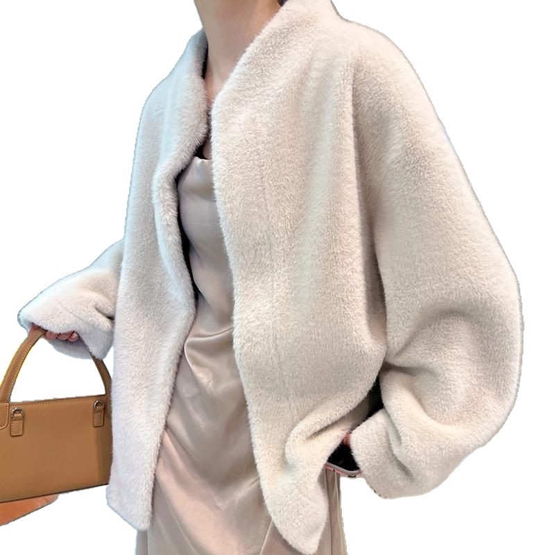 Ženski zimski kaput s umjetnom mink kožom i stojećim ovratnikom, lagani luksuzni casual stil