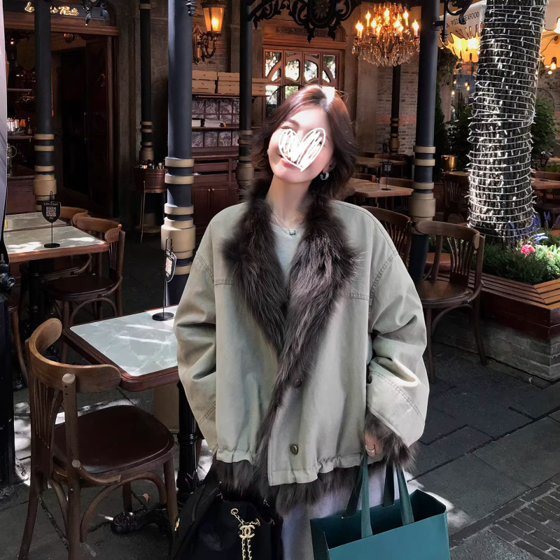 Zenski kratki kaput od umjetne krzna, dvostrano reverzibilni parka s ovratnikom, vintage zimski stil