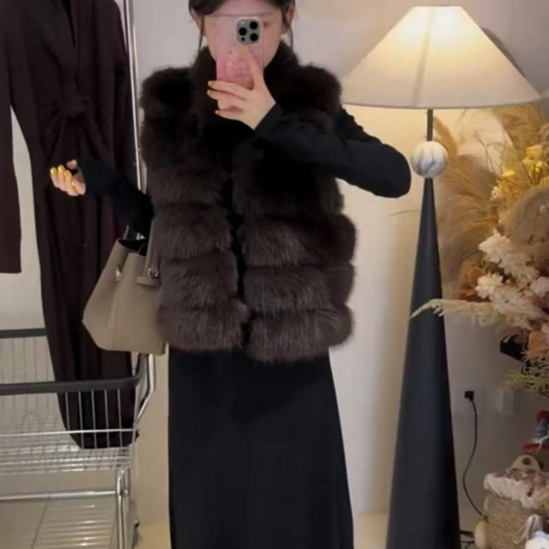Korejski stil, bezrukavna vesta od umjetnog krzna, udobna i topla za ležerni svakodnevni izgled