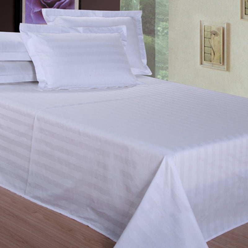 Bijeli satenasti prugasti hotelski set plahta i jastučnica, 100% pamuk, za sve sezone, veličina kreveta 180–220 cm