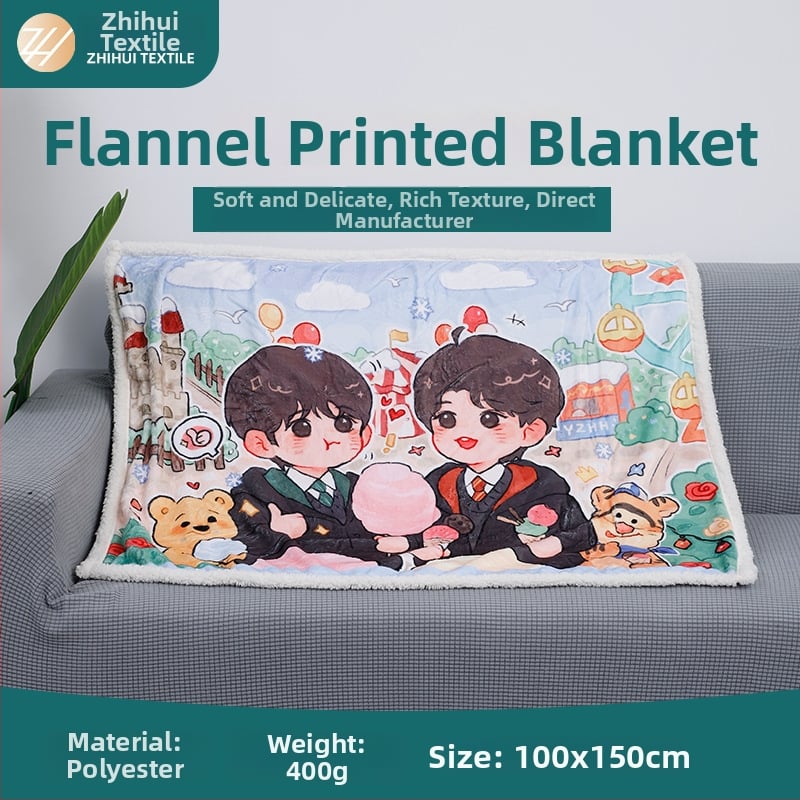 3D potlačená flanelová deka s kresleným motívom, 150 × 200 cm, 400 g, polyester