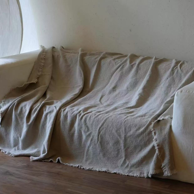 Deka Apocynum/Kanabis s enzimski opranim, teksturirana struktura, luksuzne resice, king-size