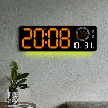 Sjajni, kreativni LED digitalni zidni sat – pravokutnog oblika, moderan za dnevni boravak, s dvama alarmima, kalendarom, termometrom i 24-satnim prikazom (Model 6688)