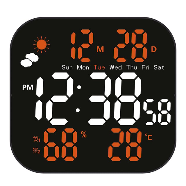Zidni sat s vremenskom prognozom, digitalnom temperaturom i vlagom, LED zaslon, alarm, kalendar, prikaz dana, tjedna i mjeseca