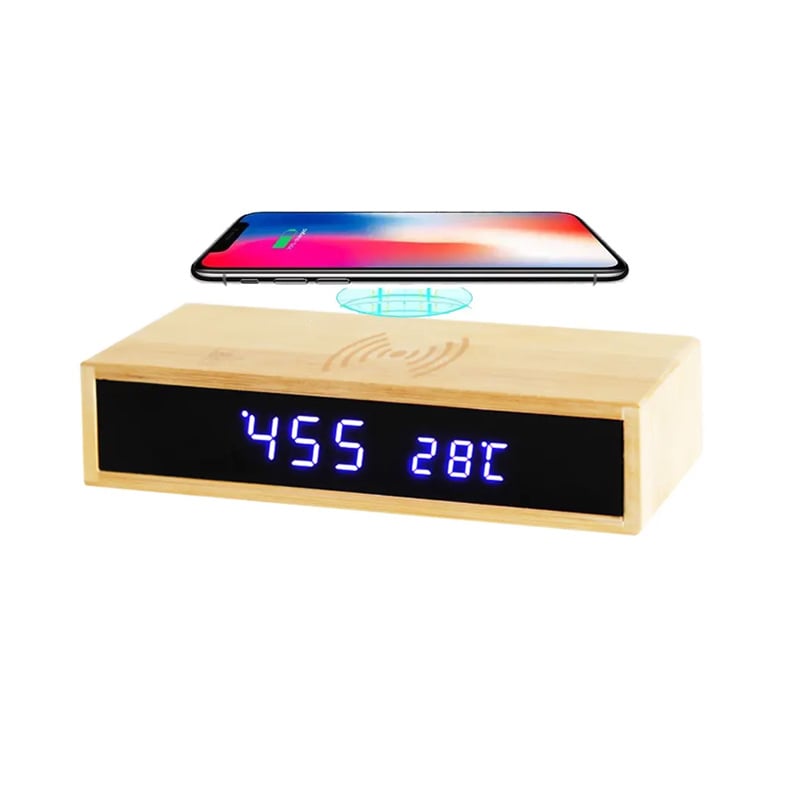 LED digitalni budilnik od drveta i bambusa s prikazom temperature