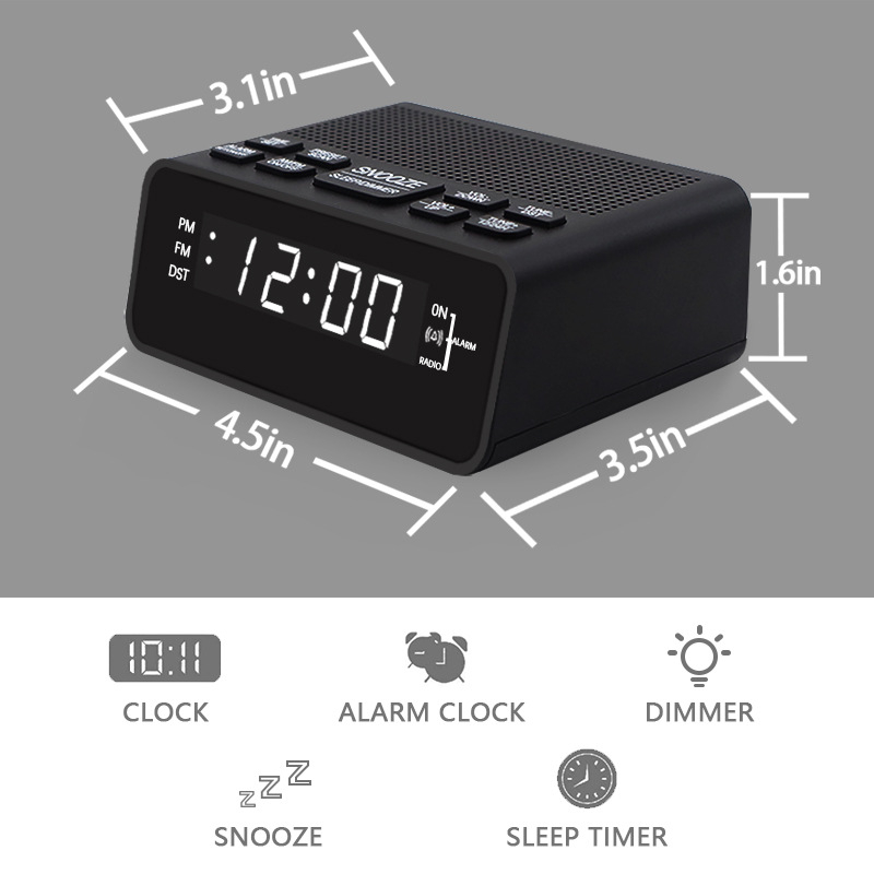 LED budilica-radio, stolni, s digitalnim zaslonom, dvostruki alarm AM/FM