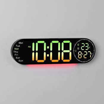 Zidni sat 6666R, višenamjenski, veliki LED zaslon, RGB promjena boje, termometar, vječni kalendar, budilica, kronograf, prikaz 24 sati, ovalni oblik, nordijski stil