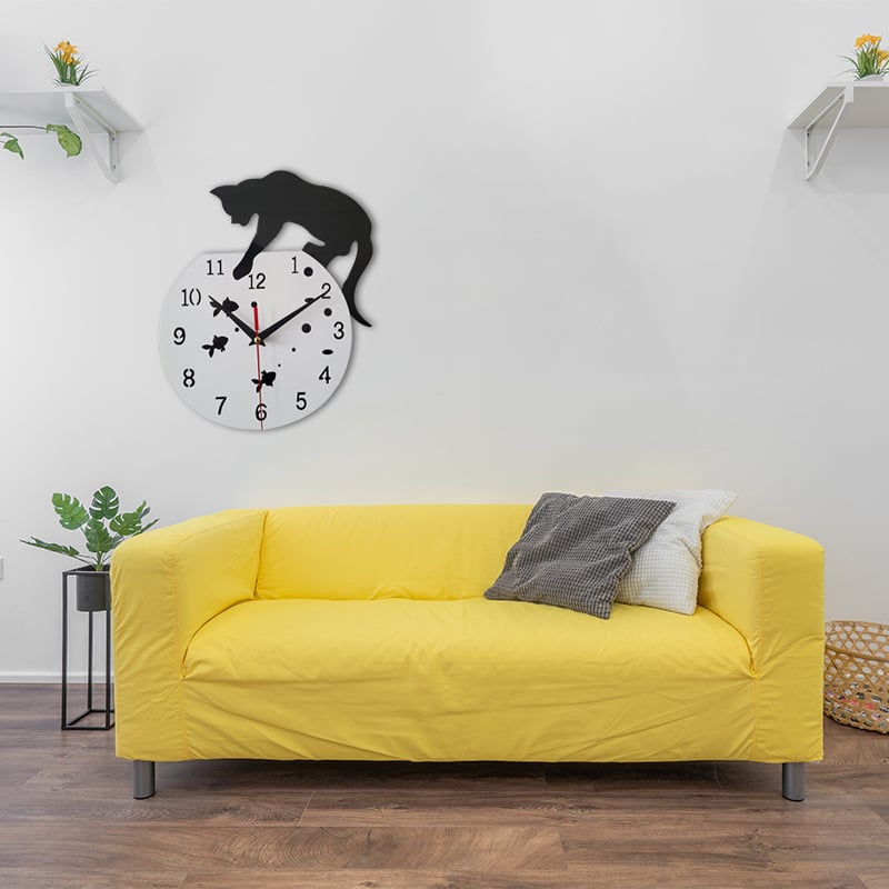 Mačji zidni sat – kreativni minimalistički crni kružni analogni sat za dnevni boravak