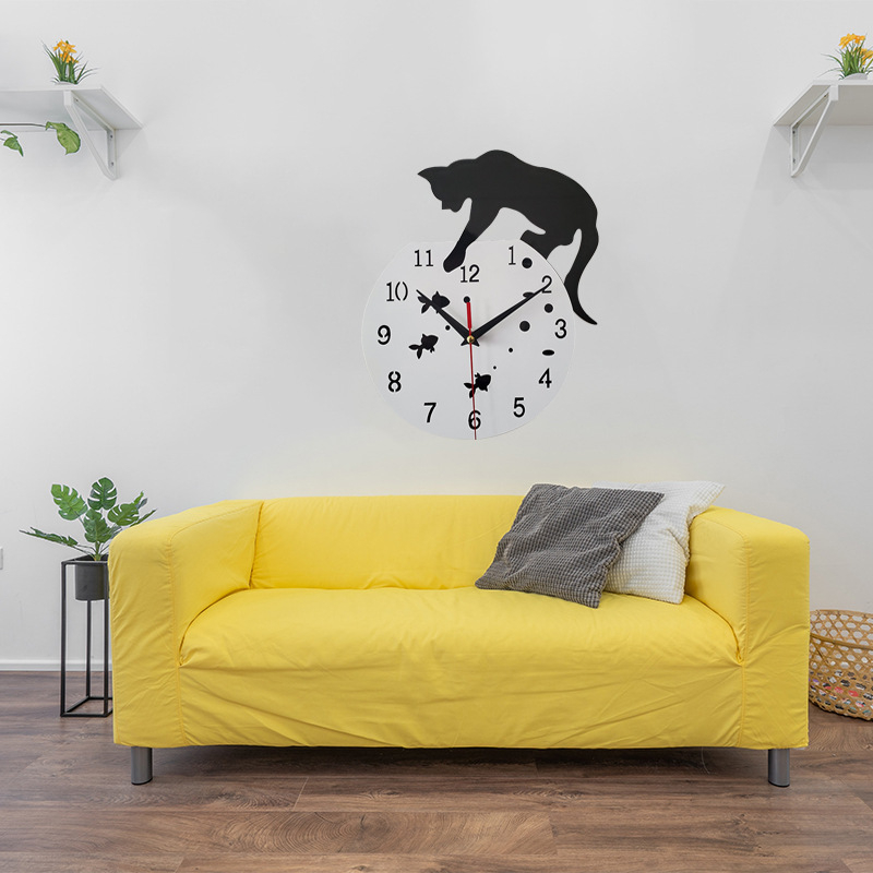 Mačji zidni sat – kreativni minimalistički crni kružni analogni sat za dnevni boravak