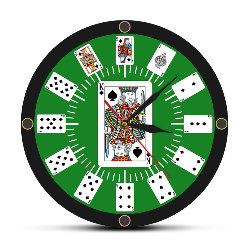 Moderne zidni sat s motivom poker karti, baterijski kvarcni mehanizam, minimalistički dizajn, pogodan za dnevni boravak, spavaću sobu i ured.