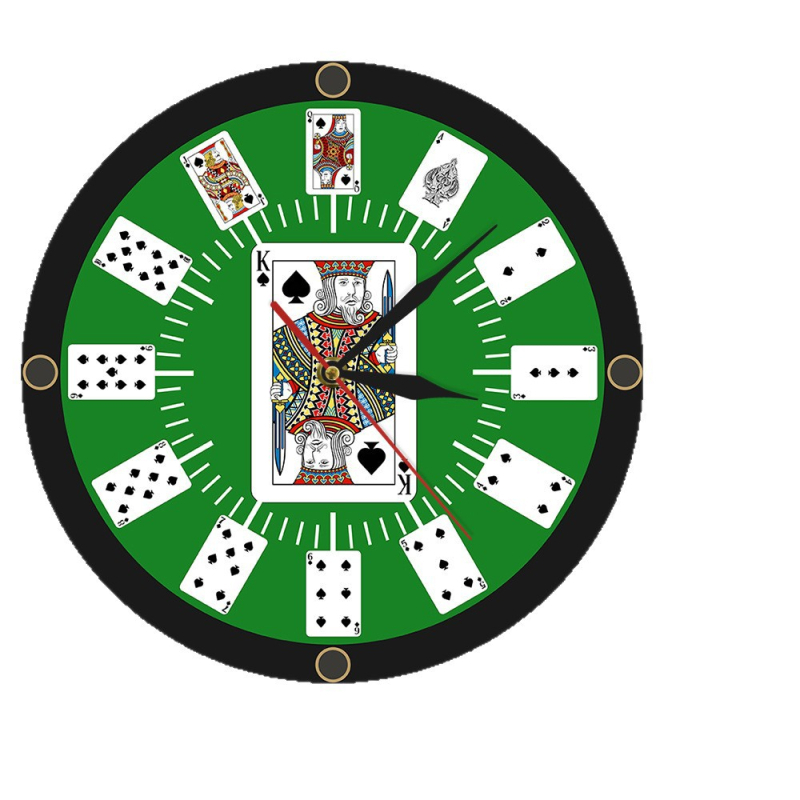 Moderne zidni sat s motivom poker karti, baterijski kvarcni mehanizam, minimalistički dizajn, pogodan za dnevni boravak, spavaću sobu i ured.