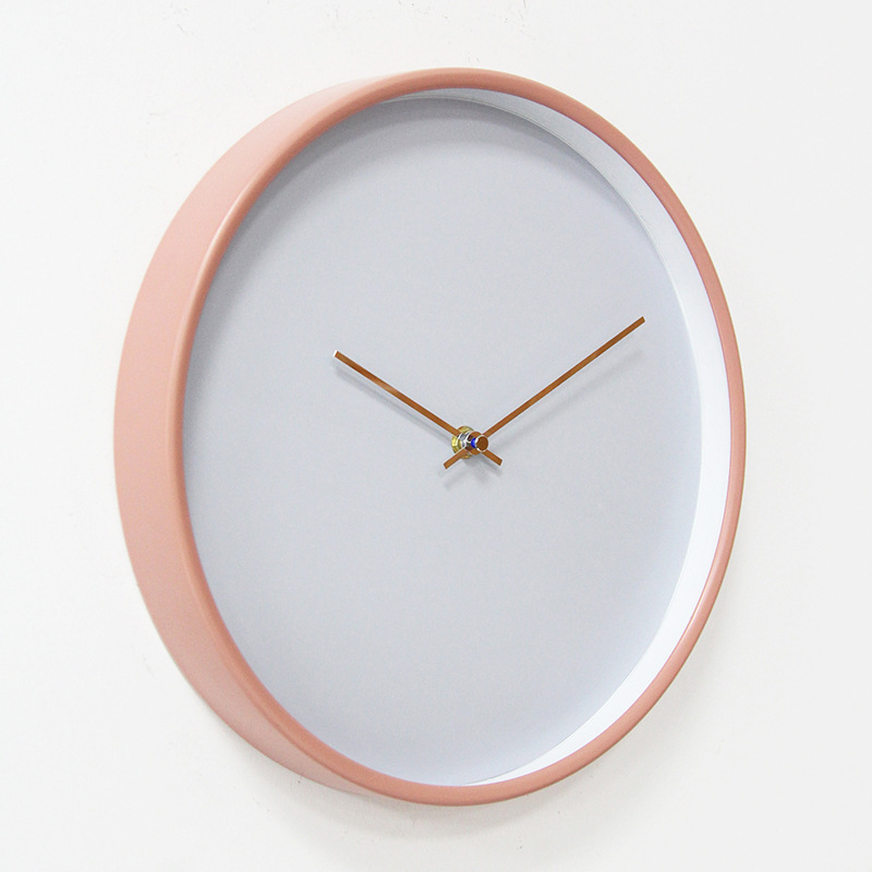 Metalni zidni sat, 12 inča (30 cm), minimalistički modern dizajn, tih rad, sivo-ružičasta boja, korejsko-europsko-japanski stil