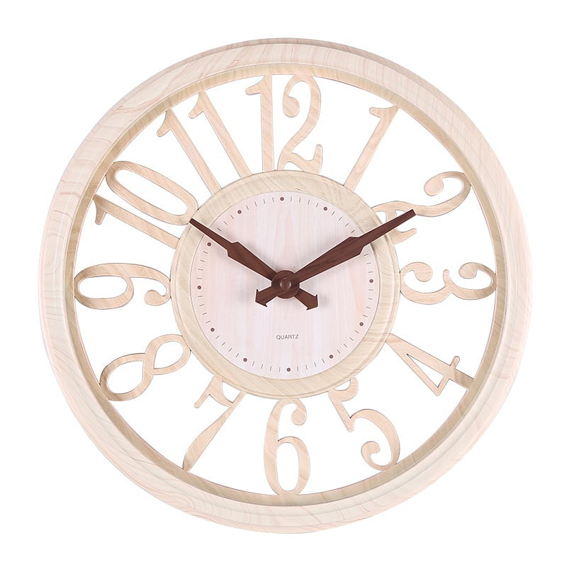 Ceas de perete rotund, 12 inch, în stil european, cu model decupat din lemn, potrivit pentru living, dormitor și birou