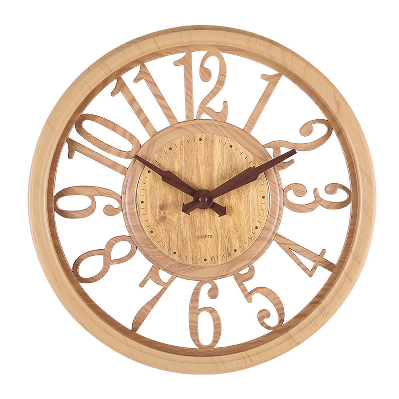 Ceas de perete rotund, 12 inch, în stil european, cu model decupat din lemn, potrivit pentru living, dormitor și birou