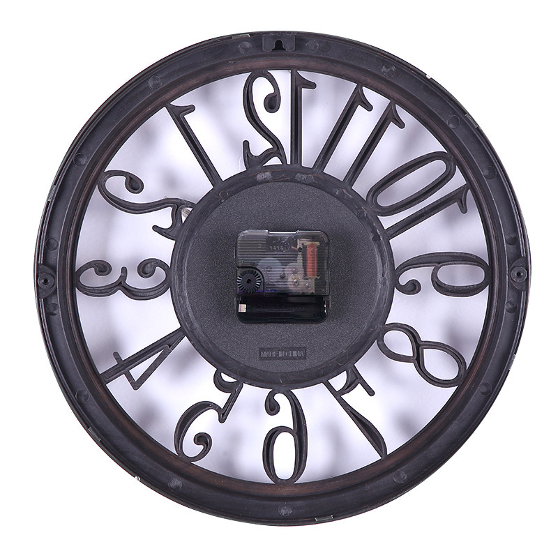 Ceas de perete rotund, 12 inch, în stil european, cu model decupat din lemn, potrivit pentru living, dormitor și birou