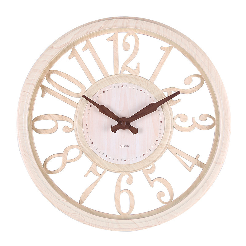 Ceas de perete rotund, 12 inch, în stil european, cu model decupat din lemn, potrivit pentru living, dormitor și birou