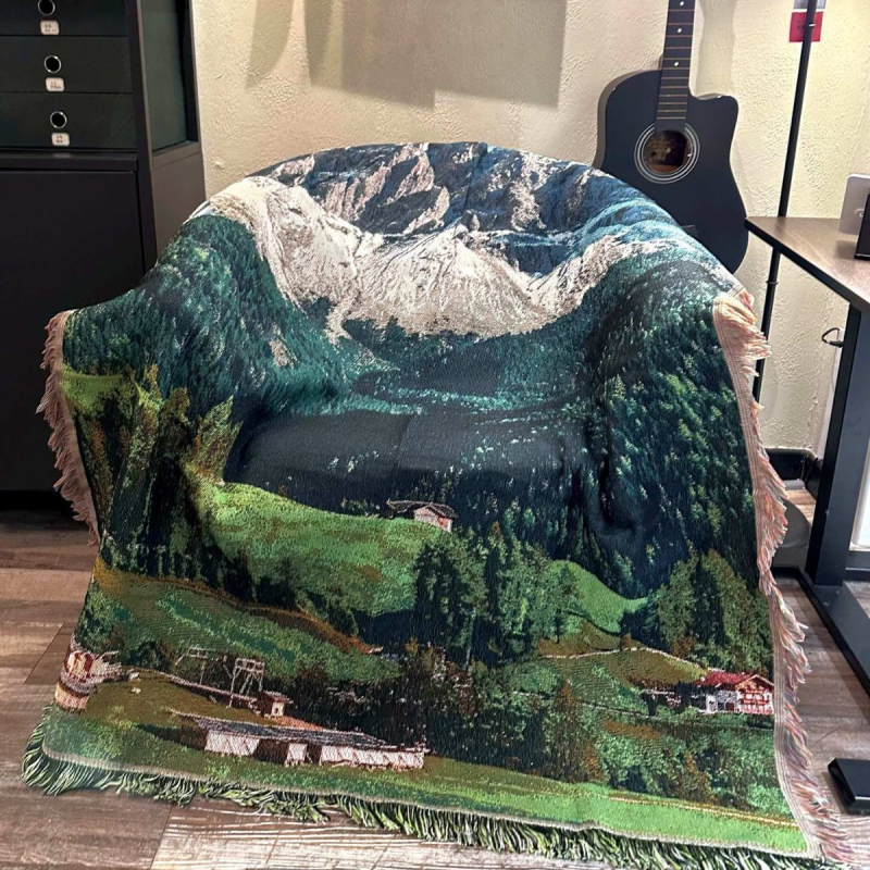 Italijski Dolomiti — pamuk goblen s pejzažem, dekorativna tapiserija za zid, deka za kauč i prekrivač za krevet