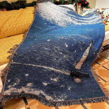 DIY tapiserija s morskim krajolikom za zid, dekorativna slika, prekrivač za kauč, pokrivač za krevet