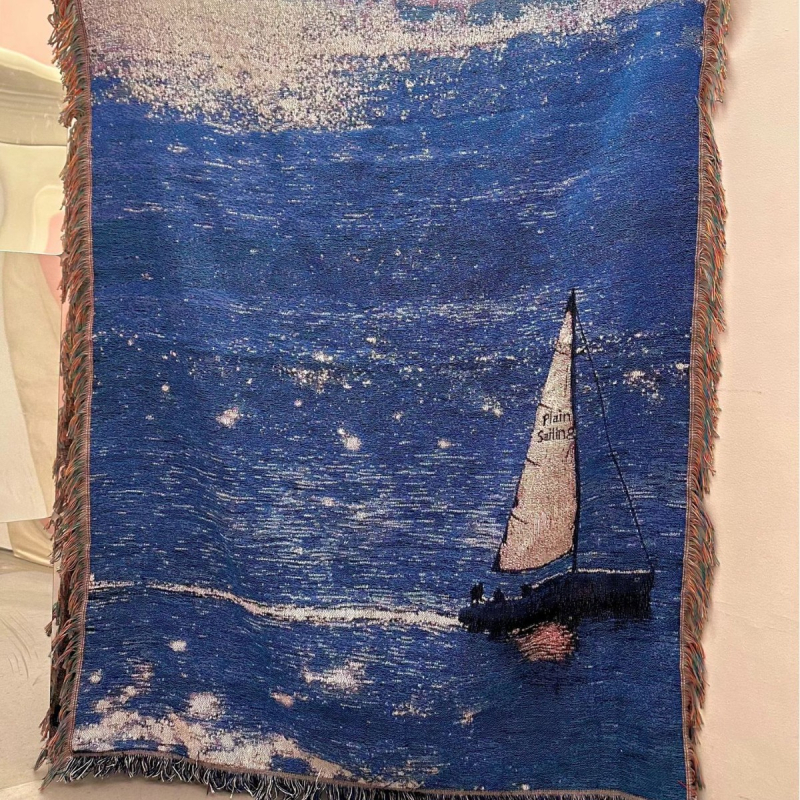 DIY tapiserija s morskim krajolikom za zid, dekorativna slika, prekrivač za kauč, pokrivač za krevet