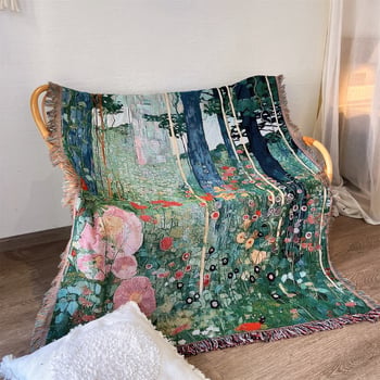 Gobelin inspiriran Klimtom, stil sredine stoljeća, zidni ukras, pleteni pokrivač za kauč
