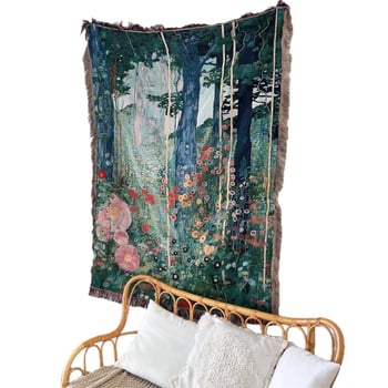 Gobelin inspiriran Klimtom, stil sredine stoljeća, zidni ukras, pleteni pokrivač za kauč