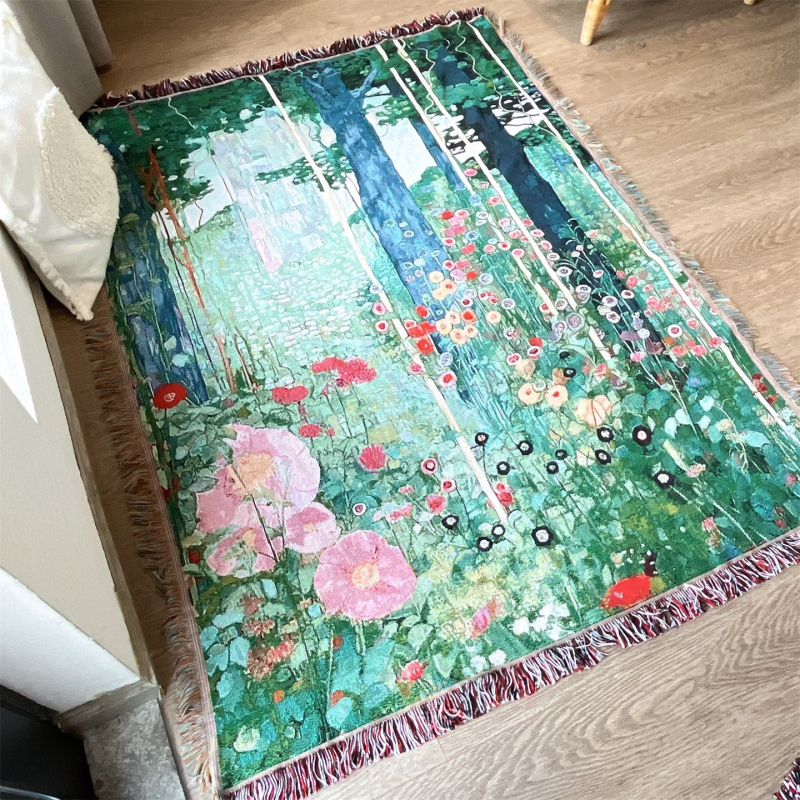 Gobelin inspiriran Klimtom, stil sredine stoljeća, zidni ukras, pleteni pokrivač za kauč