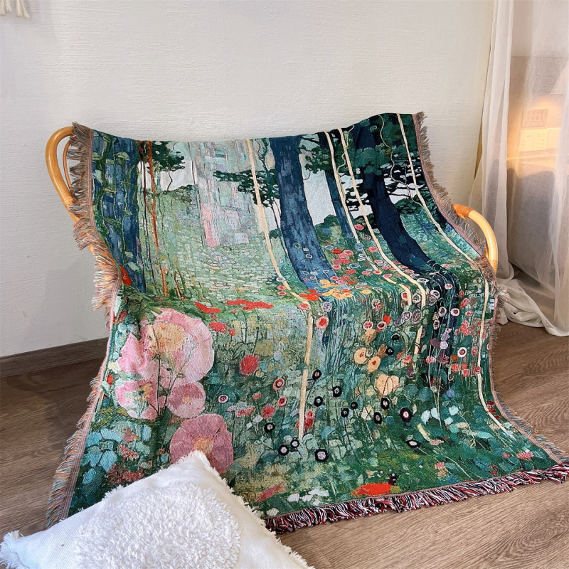 Gobelin inspiriran Klimtom, stil sredine stoljeća, zidni ukras, pleteni pokrivač za kauč
