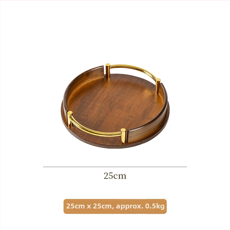 Jednoduchý okrúhly čajový podnos s držadlom, z bambusu, pre domáce použitie a reštaurácie, moderný minimalistický dizajn