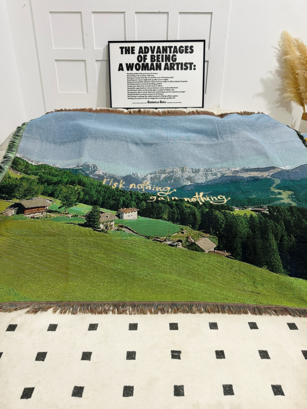 Pamuk deka za kauč s pejzažom zelenih planina u stilu uljne slike, dekorativna tapiserija za dnevni boravak