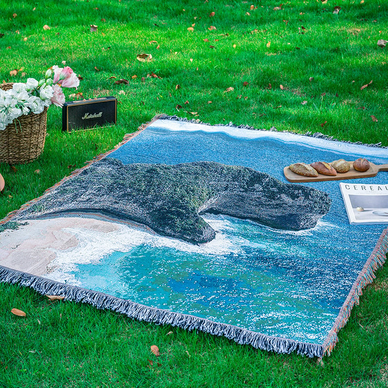 Žakard deka za kauč s pejzažnim motivom, 130×160 cm, poliester, mediteranski stil