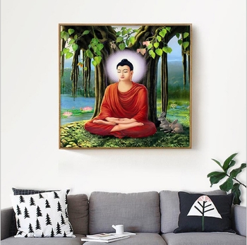 Dijamantna slika: Buddha pod Bodijem drvetom, potpuno dijamantno križno šivanje, dekorativni zidni umjetnički komad