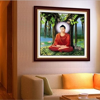 Dijamantna slika: Buddha pod Bodijem drvetom, potpuno dijamantno križno šivanje, dekorativni zidni umjetnički komad