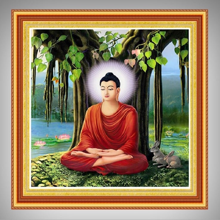 Dijamantna slika: Buddha pod Bodijem drvetom, potpuno dijamantno križno šivanje, dekorativni zidni umjetnički komad