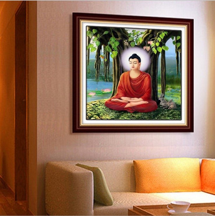 Dijamantna slika: Buddha pod Bodijem drvetom, potpuno dijamantno križno šivanje, dekorativni zidni umjetnički komad