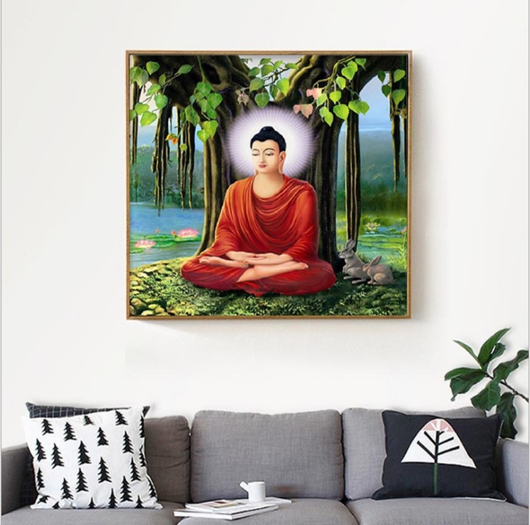 Dijamantna slika: Buddha pod Bodijem drvetom, potpuno dijamantno križno šivanje, dekorativni zidni umjetnički komad