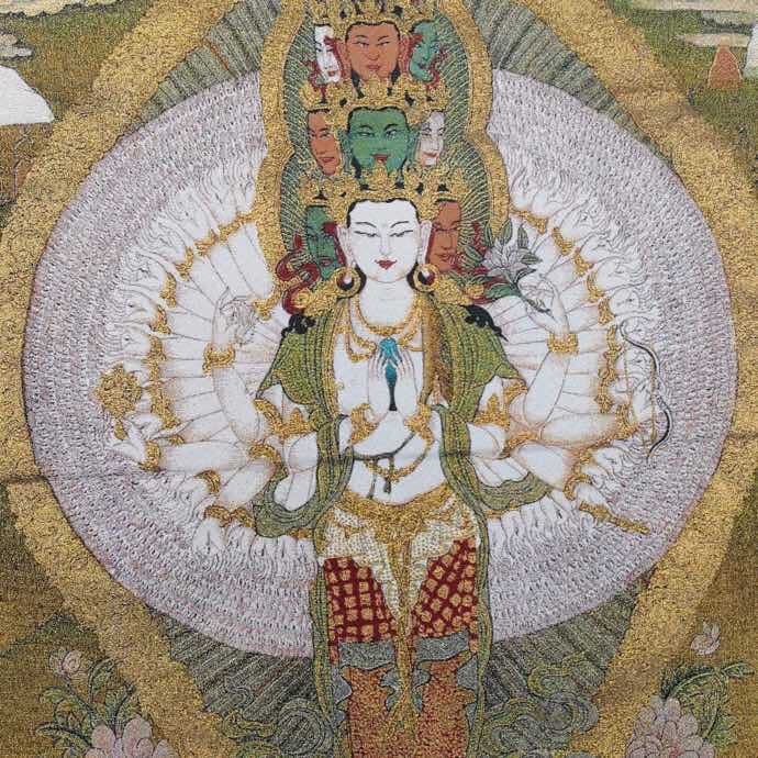 Retro brokatna Thangka vezena slika na tkanini s tibetanskim zlatnim slovima
