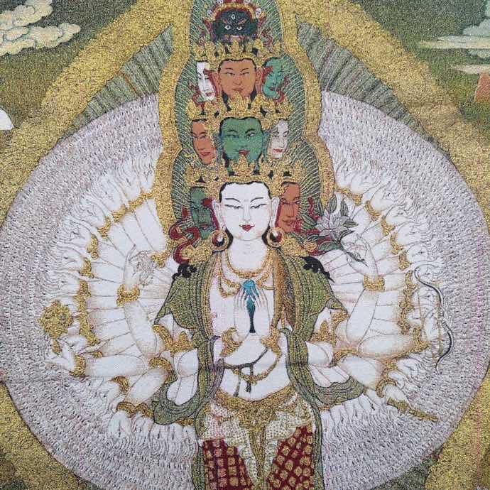 Retro brokatna Thangka vezena slika na tkanini s tibetanskim zlatnim slovima