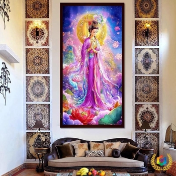 Križni vez: Guanyin u ljubičastoj halji, komplet za dnevni boravak, radnu sobu ili hodnik
