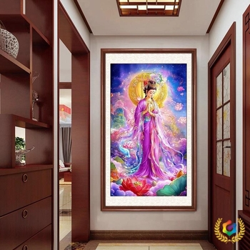 Križni vez: Guanyin u ljubičastoj halji, komplet za dnevni boravak, radnu sobu ili hodnik
