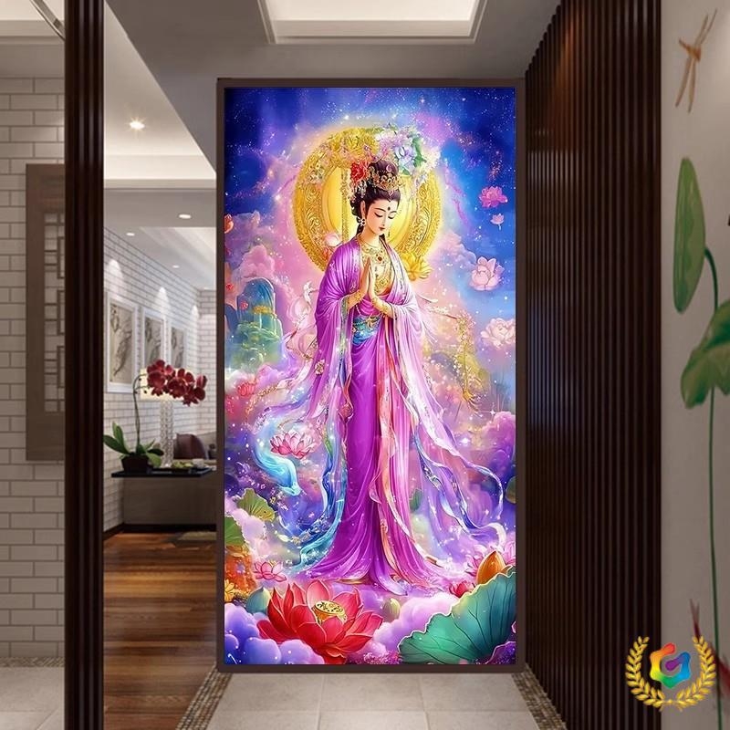 Križni vez: Guanyin u ljubičastoj halji, komplet za dnevni boravak, radnu sobu ili hodnik