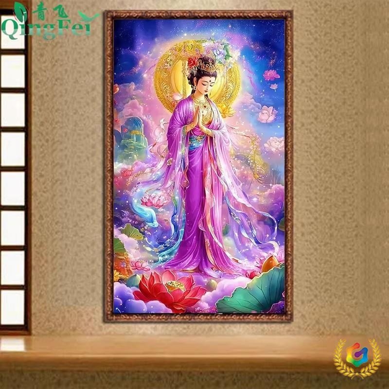 Križni vez: Guanyin u ljubičastoj halji, komplet za dnevni boravak, radnu sobu ili hodnik