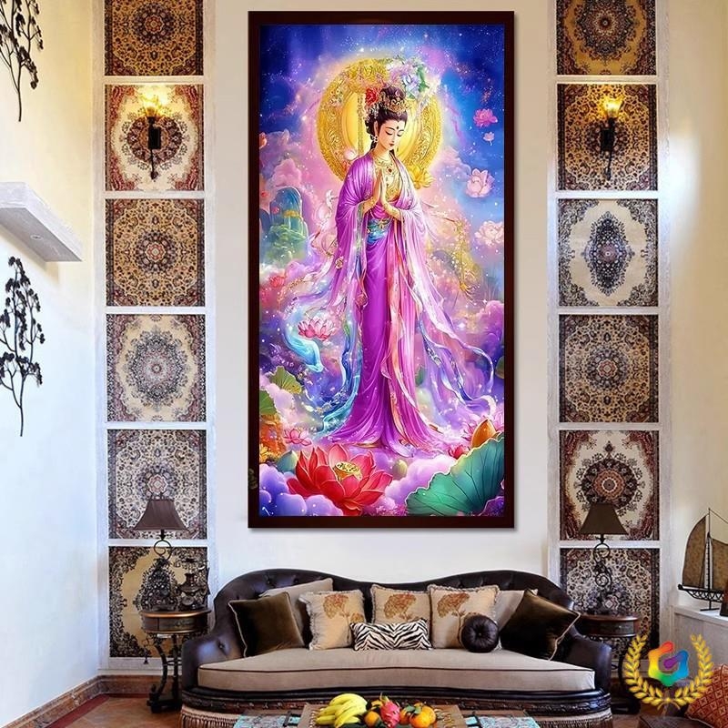 Križni vez: Guanyin u ljubičastoj halji, komplet za dnevni boravak, radnu sobu ili hodnik