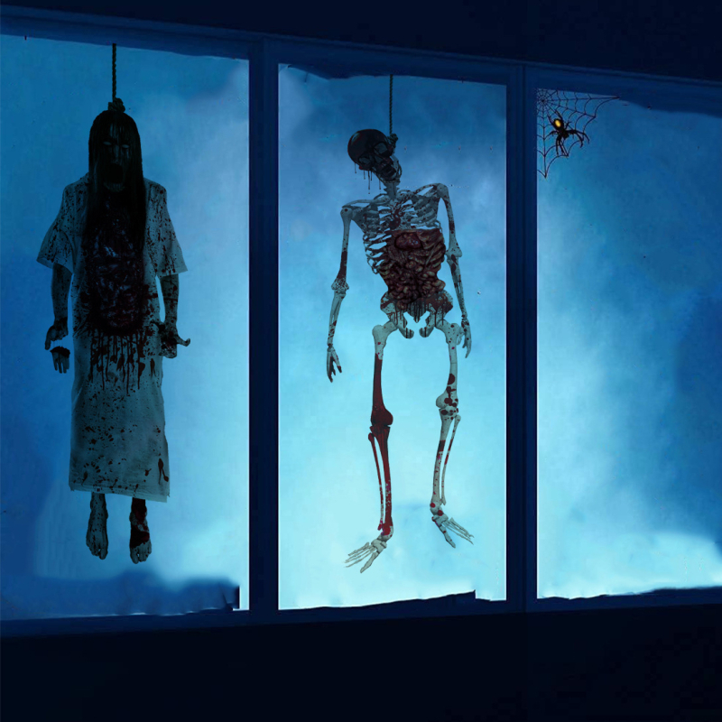 Halloween dekorativne staklene naljepnice za prozore – jezive lubanje, skeleti i duhovi za strašnu atmosferu