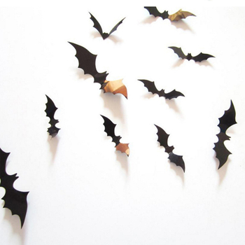Set od 12 zidnih naljepnica za Halloween - crni 3D šišmiši od PVC za dnevni boravak